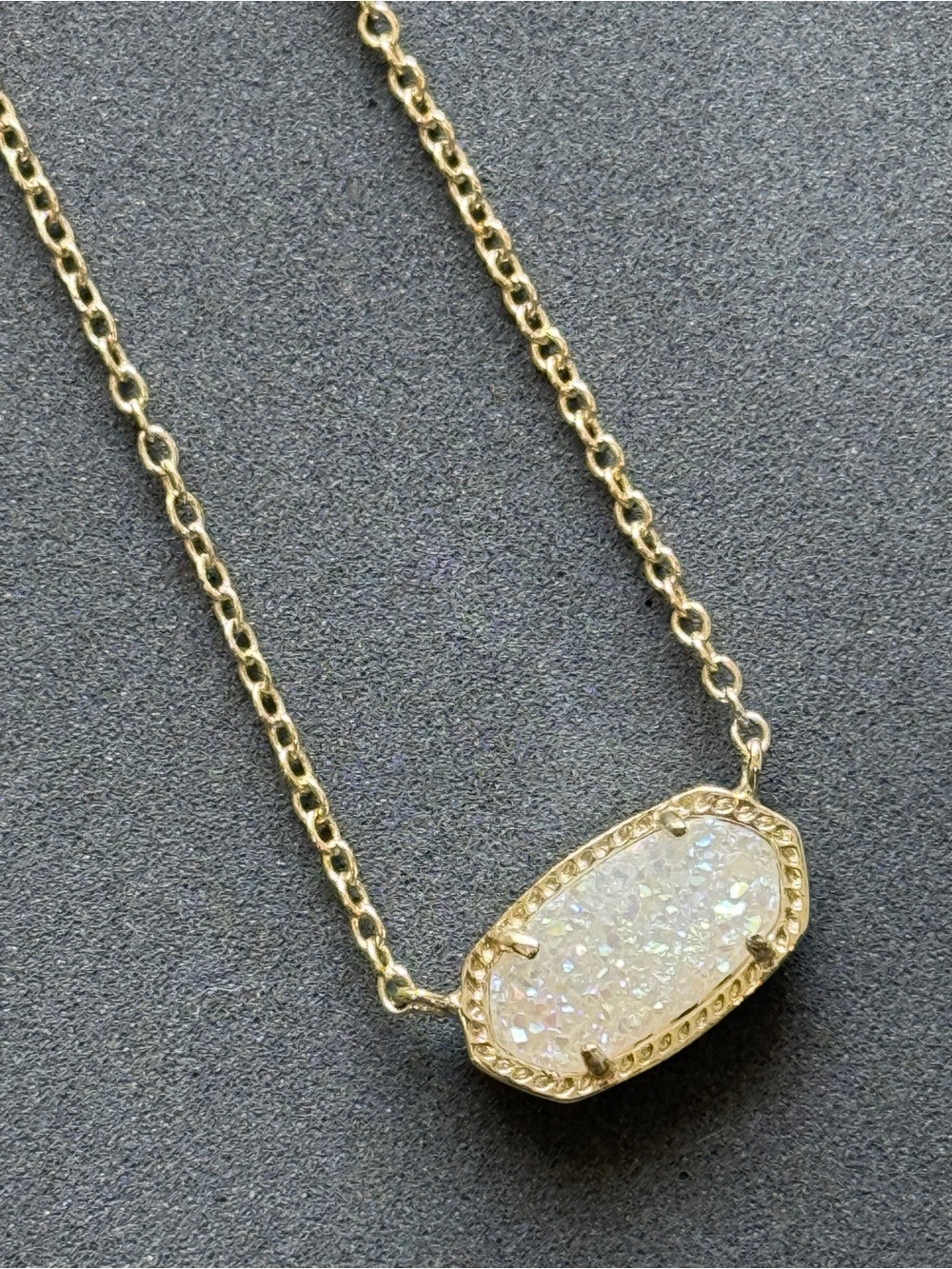 Kendra Scott Elisa Gold Necklace with White Iridescent Druzy Stone